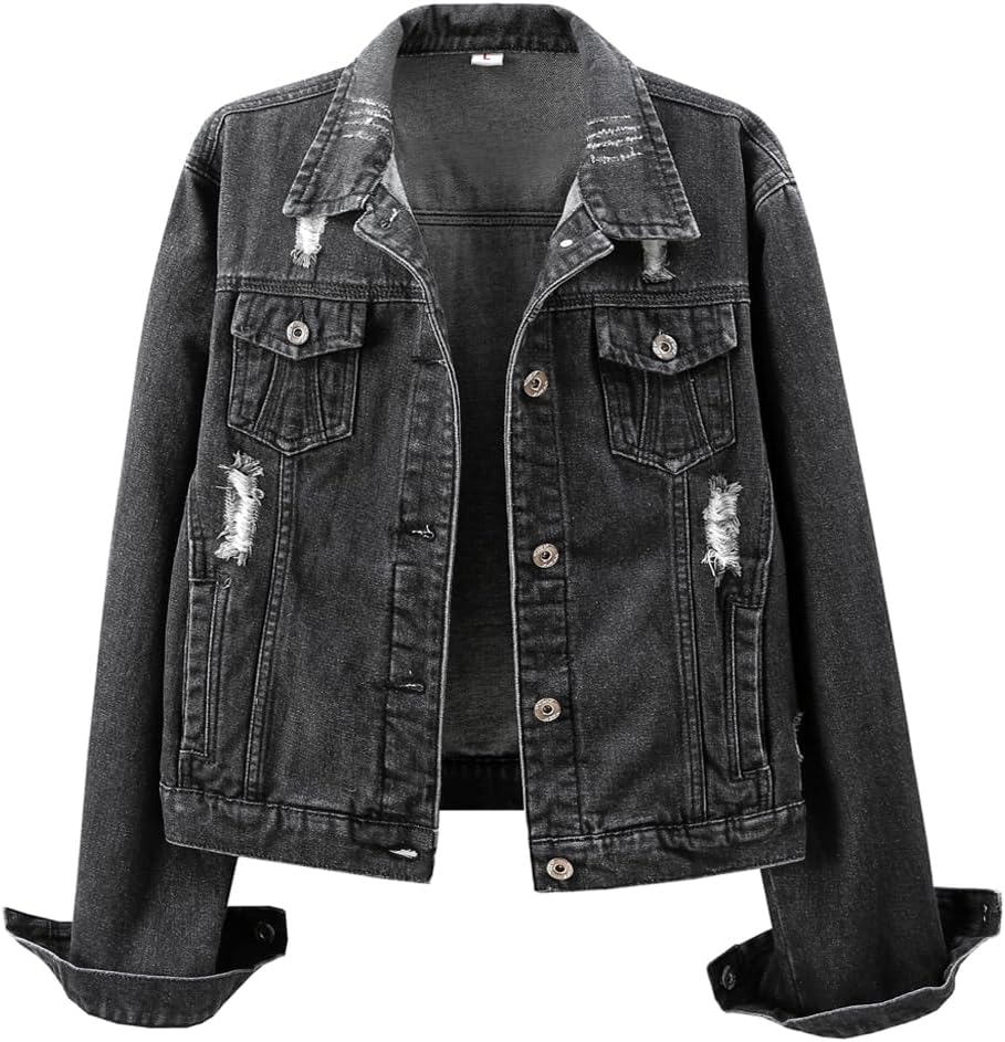 Trendy Distressed Ripped Denim Jacket for Women - Classic Style