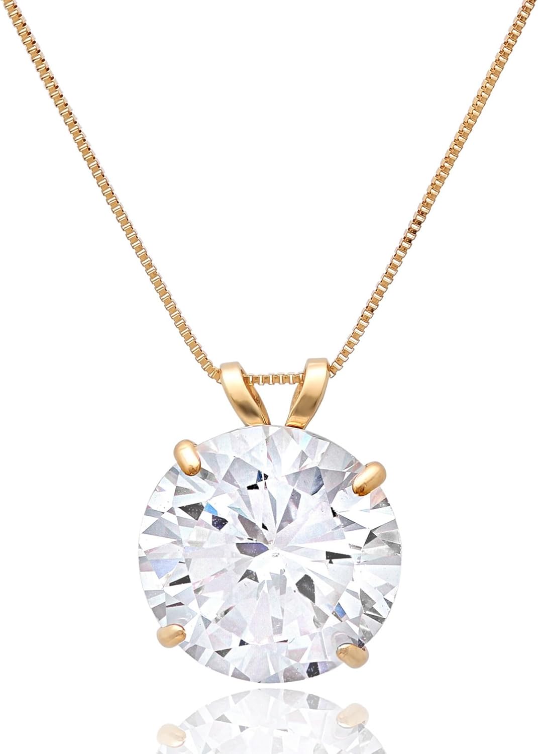 14k Gold 8mm Round Solitaire Cubic Zirconia Pendant Necklace