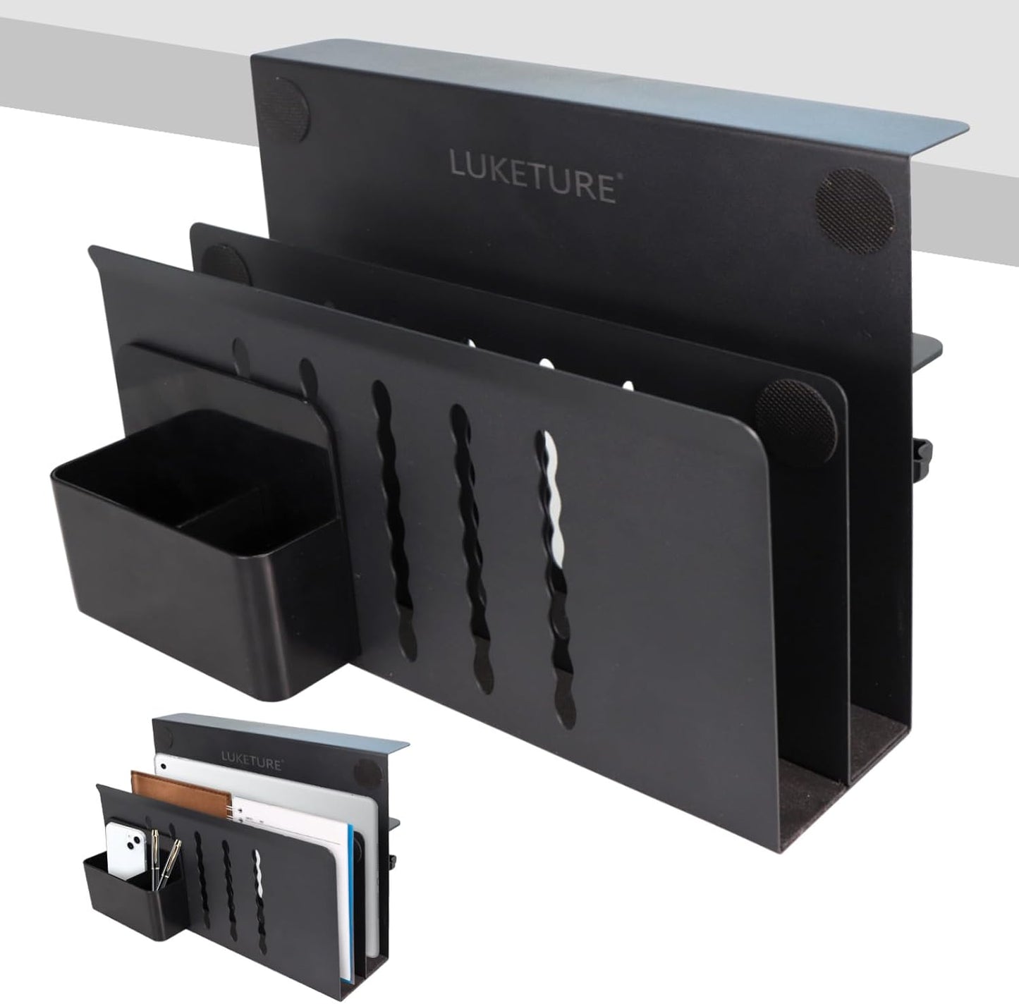 LUKETURE 2 Tier Side Desk Organizer - No Drill, Space-Saving Solution for Office & Home