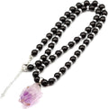 Natural Raw Tourmaline Pendant Black Onyx Beaded Necklace (Style C7QS)