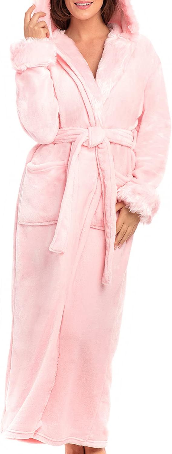 Faux Fur Hooded Robe for Women - Plush Fleece Comfort