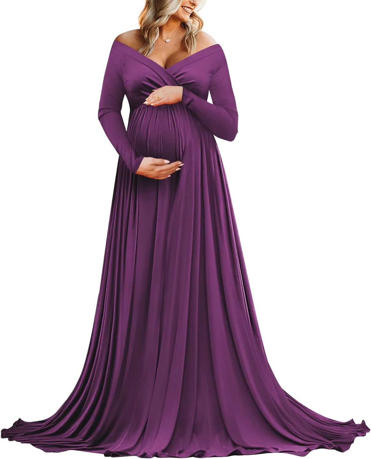 Saslax Maternity Off Shoulders Half Circle Gown for Baby Shower