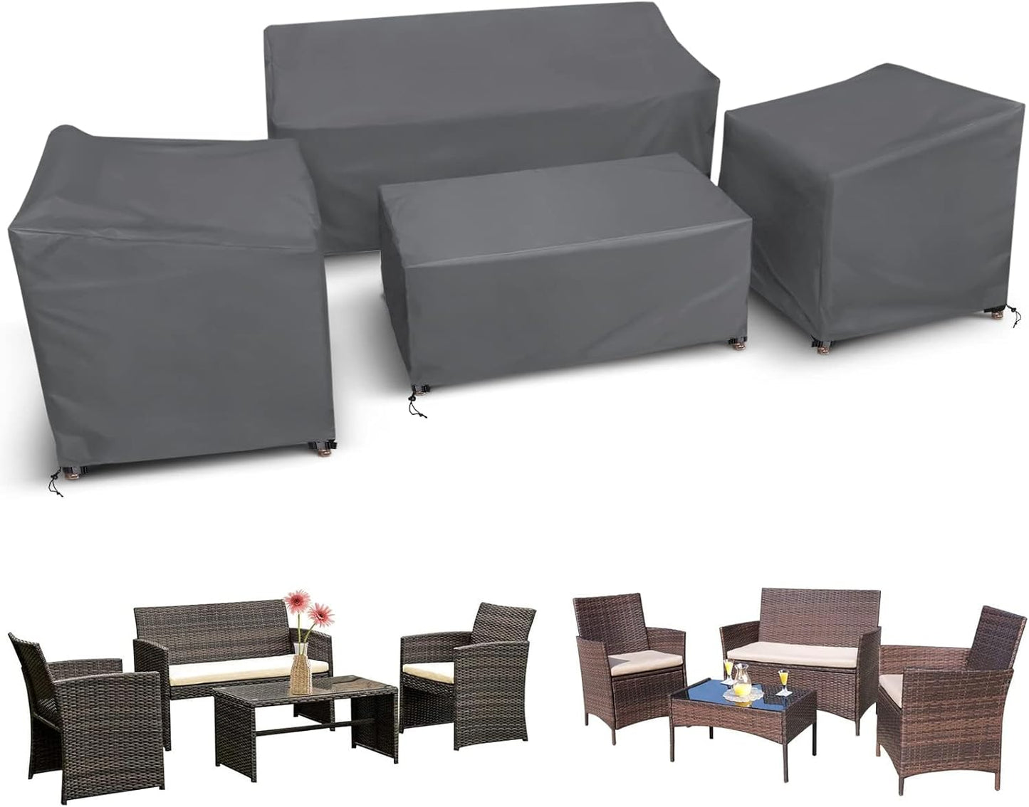 STARTWO Heavy Duty Waterproof Patio Furniture Covers 4 Piece Set