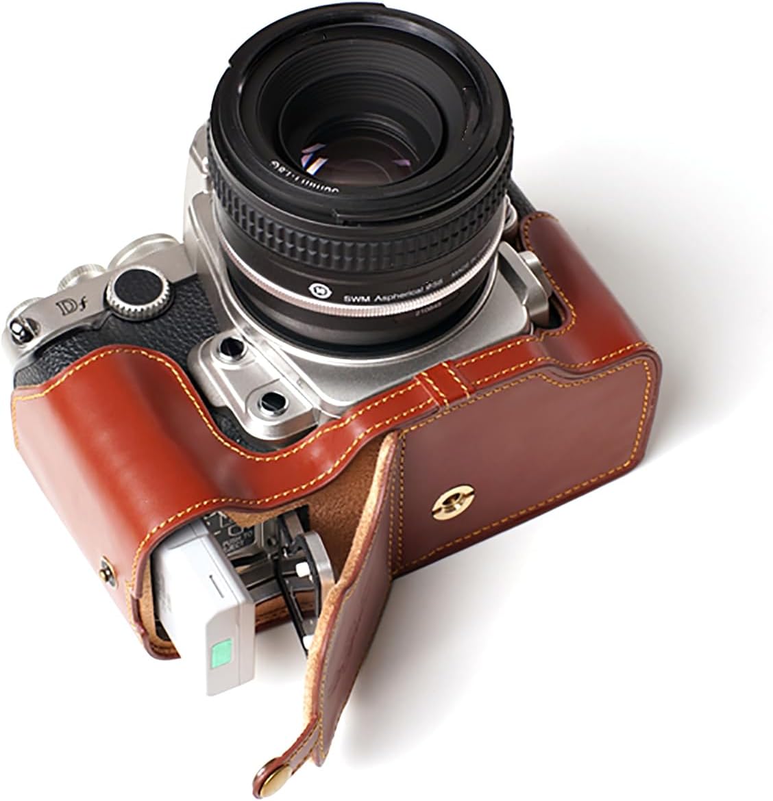Genuine Real Leather Half Camera Case for Nikon DF - Brown