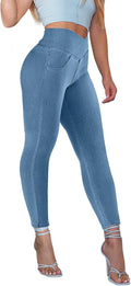 AIMILIA Crossover Jeggings for Women High Waist Tummy Control elastic