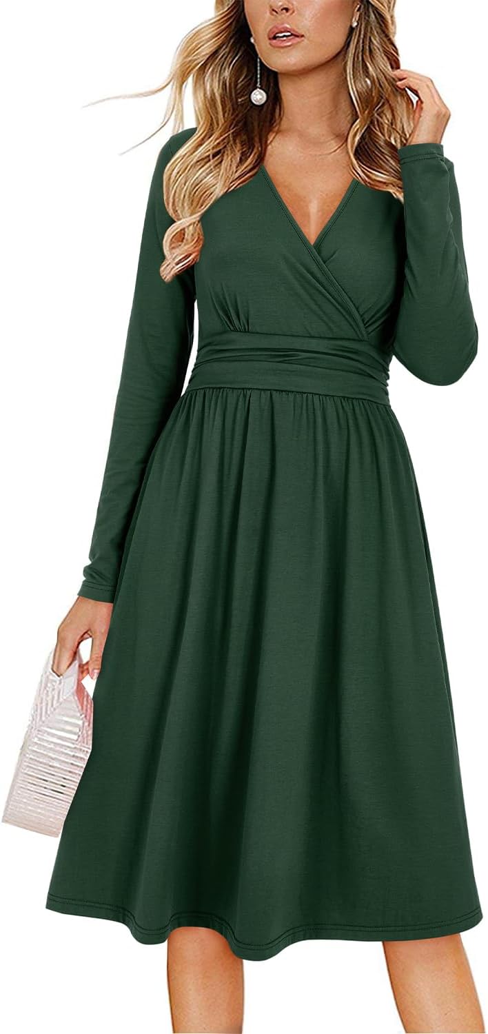 OUGES Women's Fall Long Sleeve Dress with Pockets for Weddings