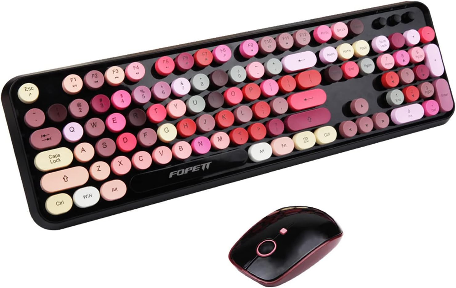 Wireless Keyboard and Mouse Combo with Retro Round Keycaps