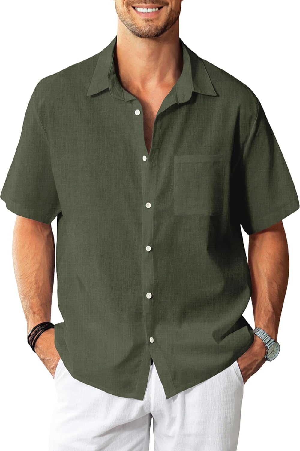 KYKU Linen Shirts for Men: Casual Short Sleeve Beach Wear