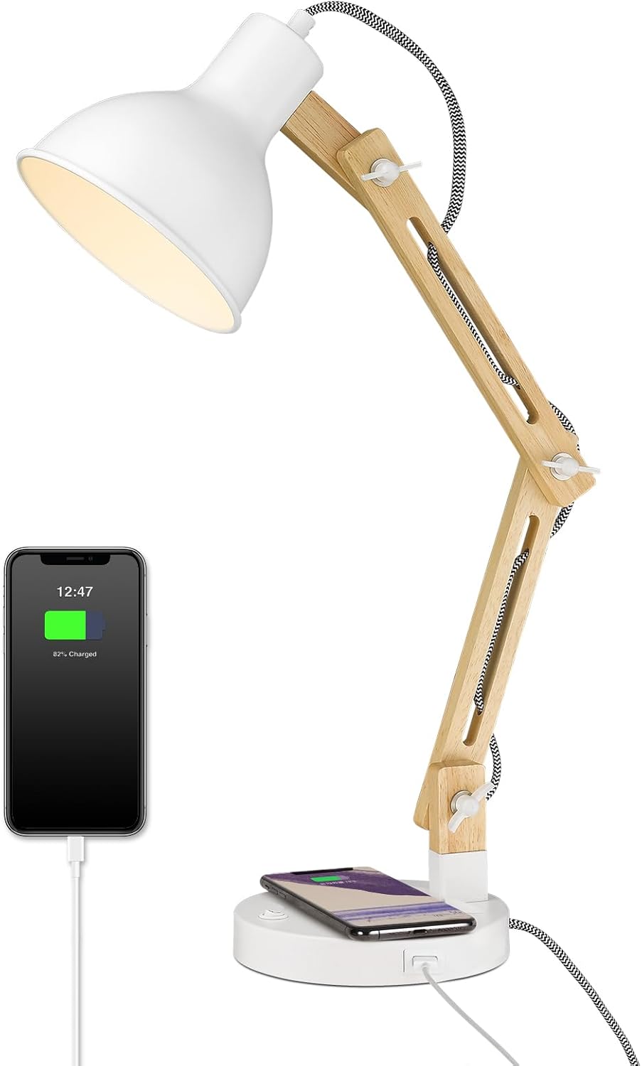 ELYONA White Desk Lamp with Wireless Charger for Home Office