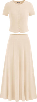 PRETTYGARDEN Women's 2 Piece Skirt Set - Lightweight Ribbed Knit