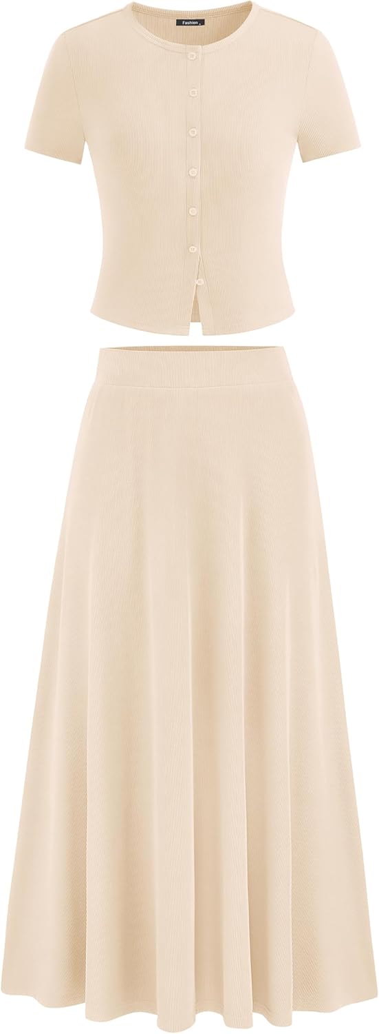 PRETTYGARDEN Women's 2 Piece Skirt Sets for Summer Style