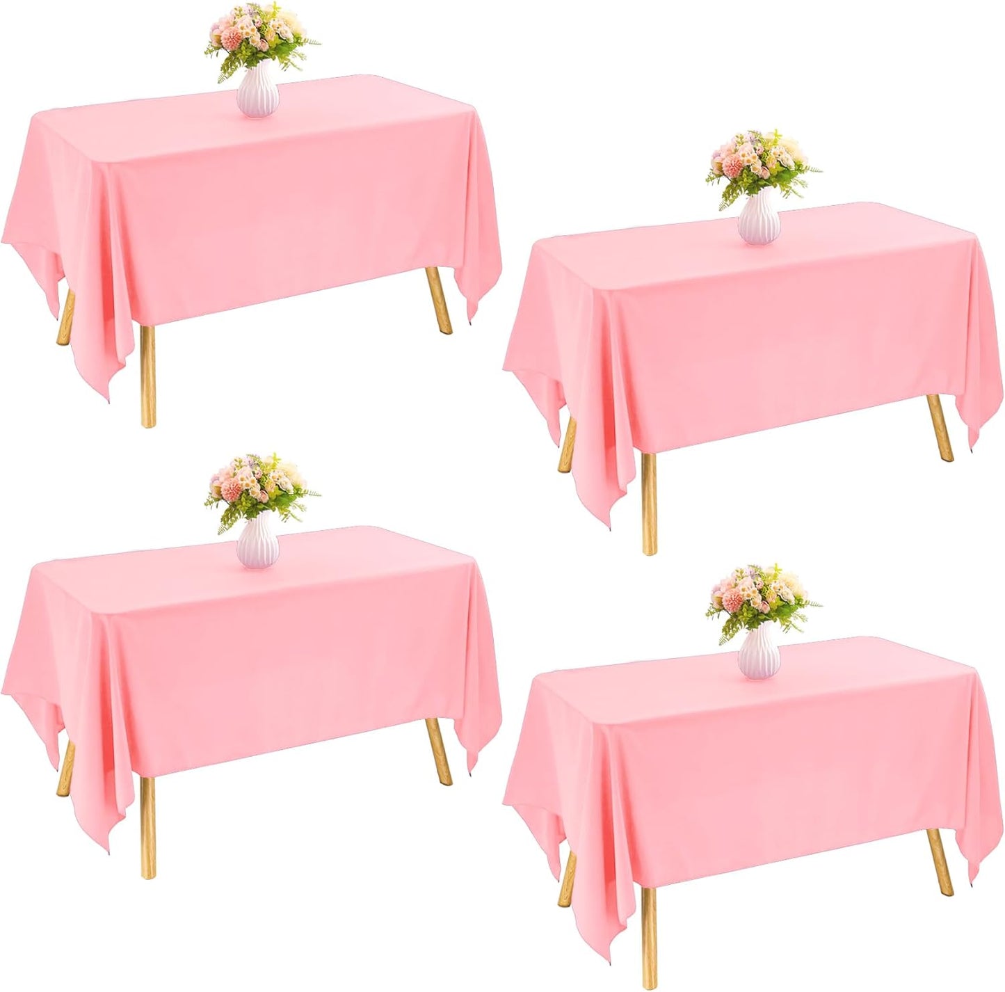 4 Pack Rectangle Tablecloth 60x126 Inch Pink for Events and Parties