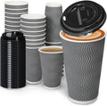 16 oz Coffee Cups with Lid 100 Pack - Insulated Ripple Paper Cups