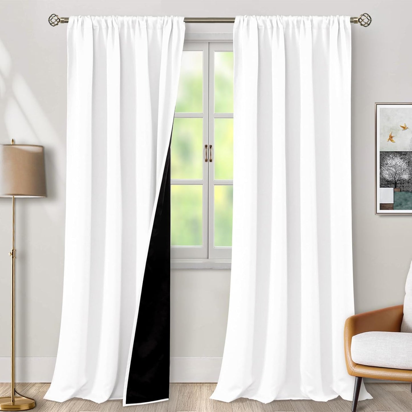 BGment White Blackout Curtains for Living Room 108 Inch Length