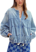 chouyatou Women's Boyfriend Floral Denim Jacket - Casual Oversized Fit