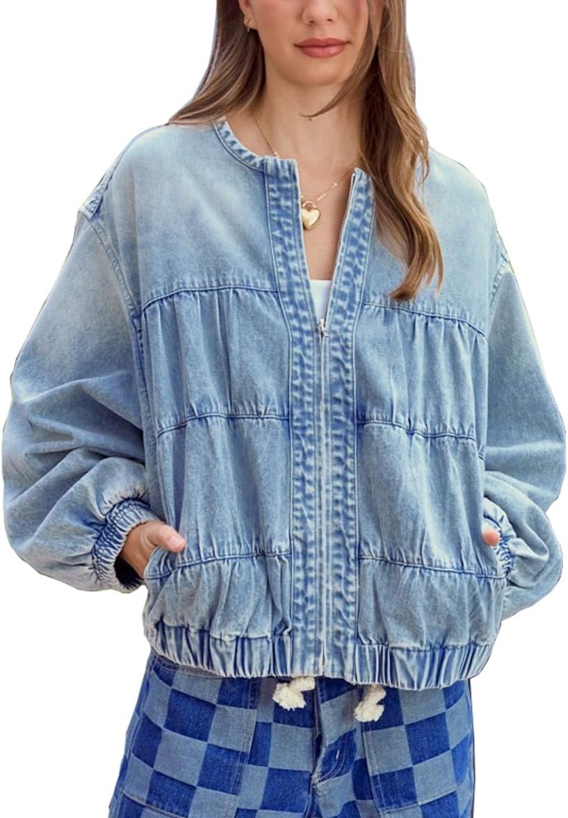 Chouyatou Women's Floral Denim Jacket for Casual Fall Style