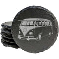 Vintage VW Bus Slate Coasters - Set of 4 - Rugged Laser-Etched Drink