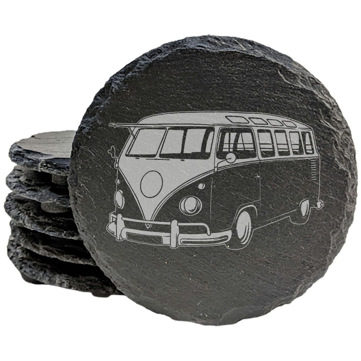 Vintage VW Bus Slate Coasters - Unique Retro Drink Mats Set