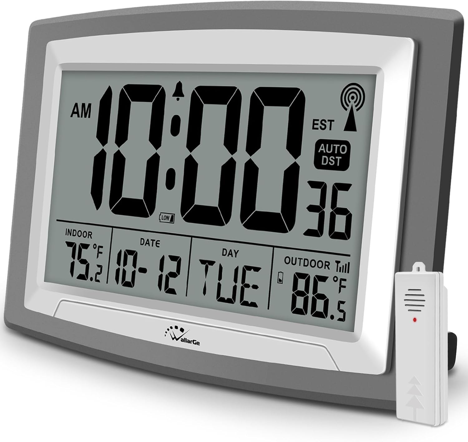 WallarGe Atomic Clock with Indoor and Outdoor Temperature Display
