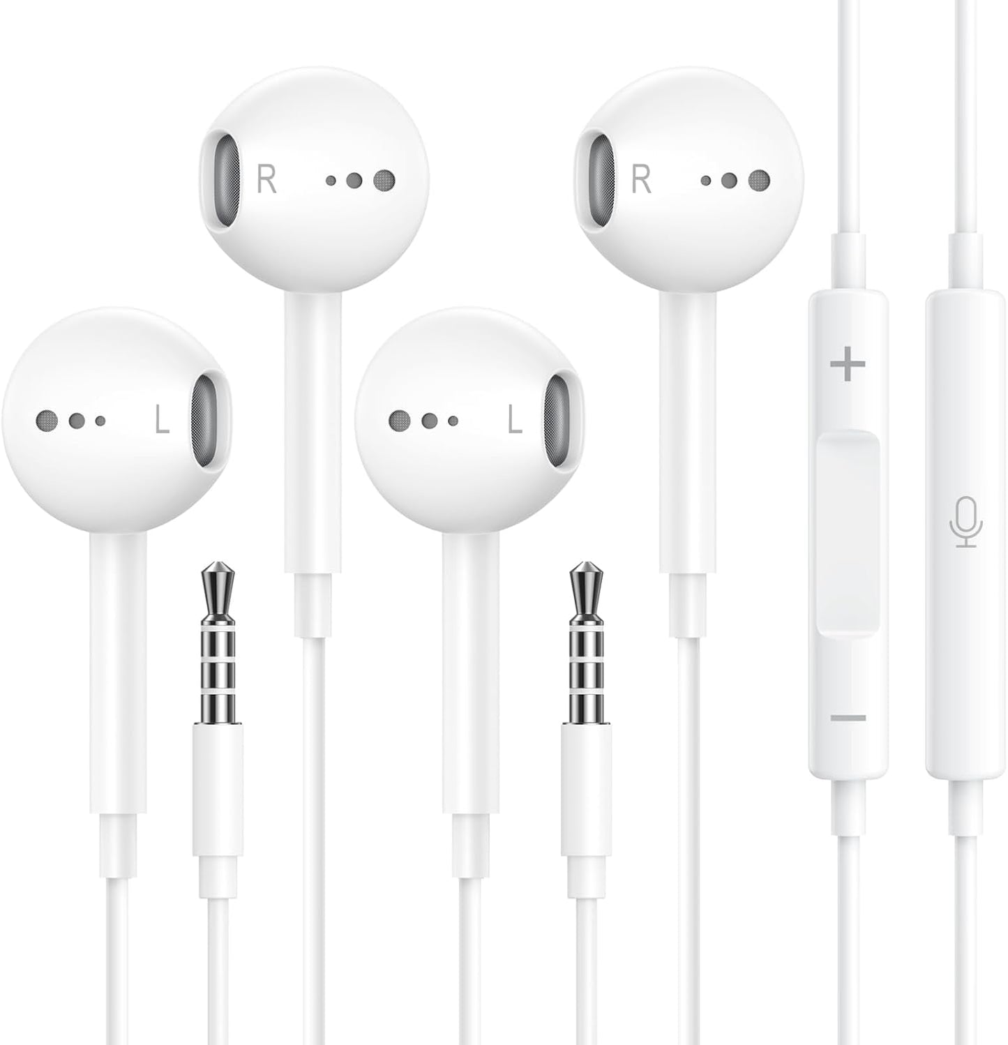 2-Pack MFi Certified Earbuds - Bass Stereo, Mic & Volume Control - Ohuhu