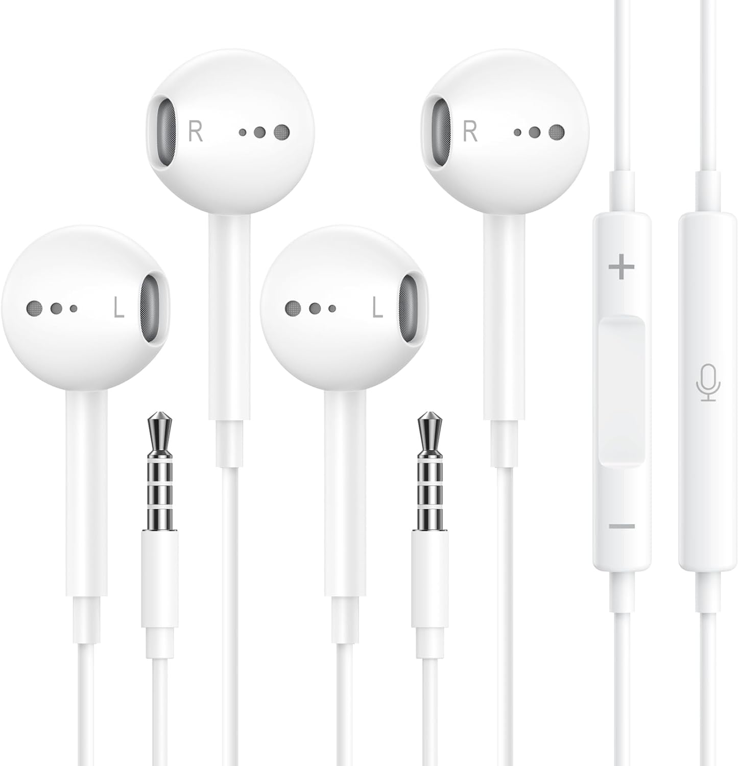 2-Pack MFi Certified Earbuds - Bass Stereo, Mic & Volume Control - Ohuhu