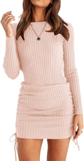 OWIN Women's Ribbed Knit Long Sleeve Bodycon Mini Dress - Adjustable