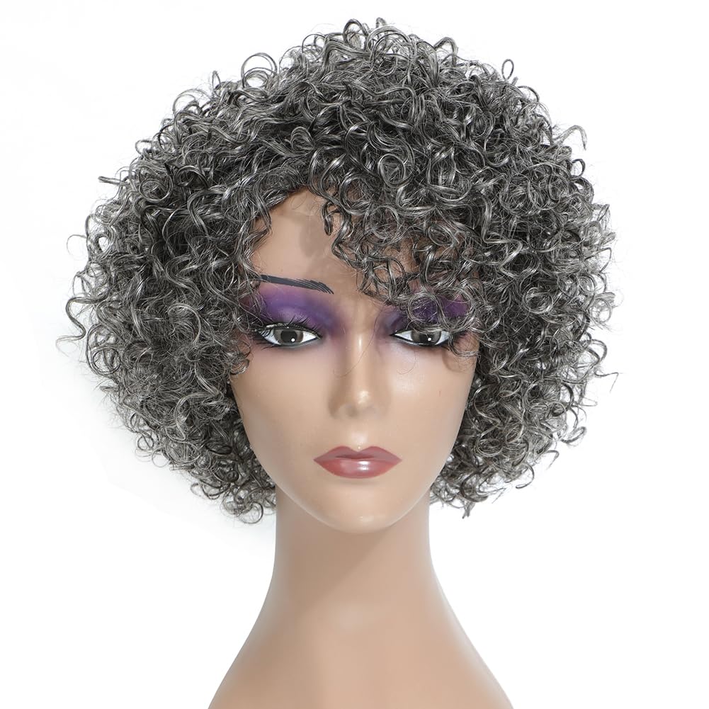 HUA Grey Glueless Wigs for Black Women - Short Curly Style