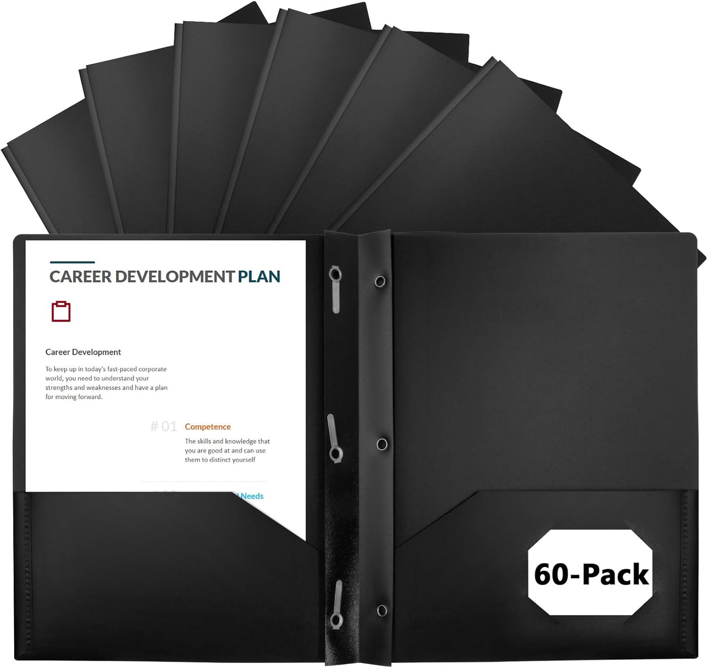 60-Pack Plastic Folders with Pockets and Prongs for School