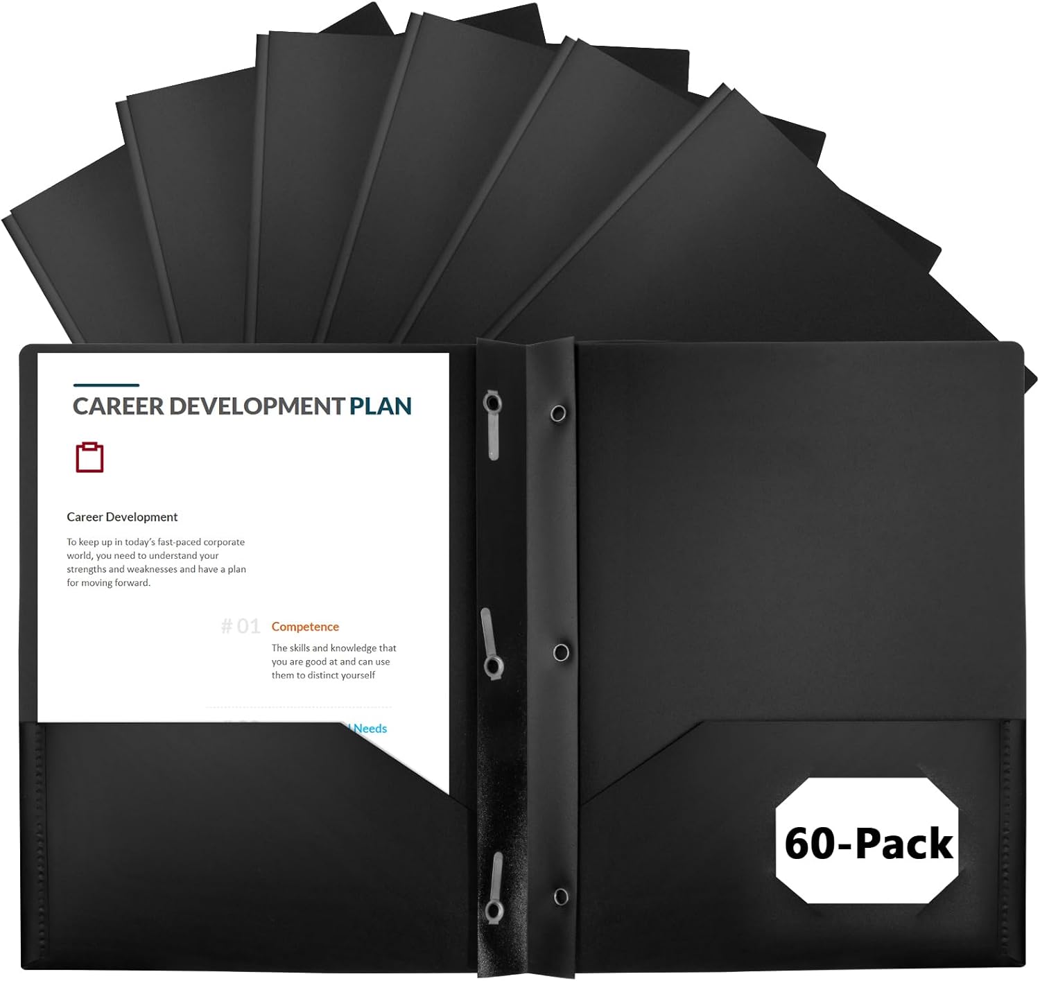 60-Pack Plastic Folders with Pockets and Prongs for School