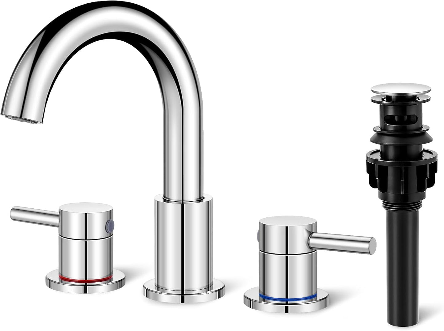 3 Hole Chrome Bathroom Faucet with Pop Up Drain and Hoses