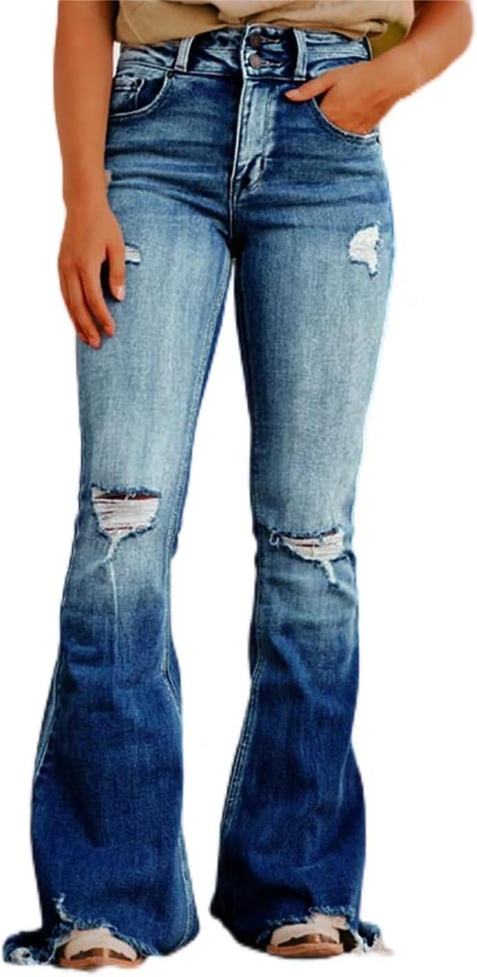 Flamingals Flare Bell Bottom Jeans for Women with Raw Hem Style