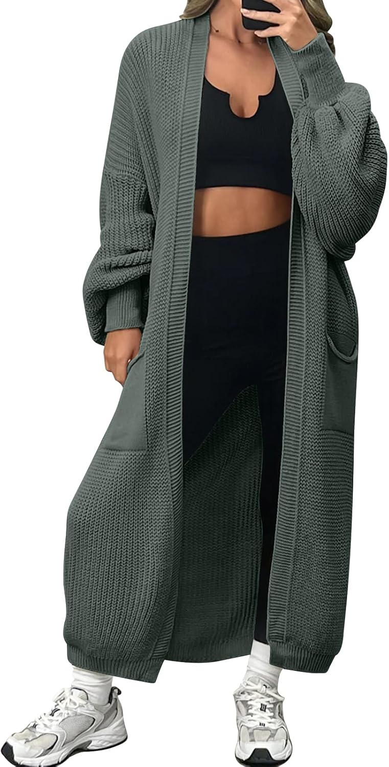 LILLUSORY Women's Oversized Long Cardigan with Pockets for Fall
