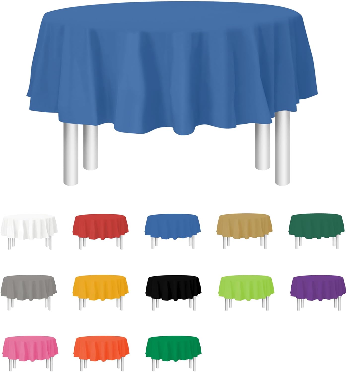 Blue Disposable Plastic Tablecloths for Round Tables - 36 Pack