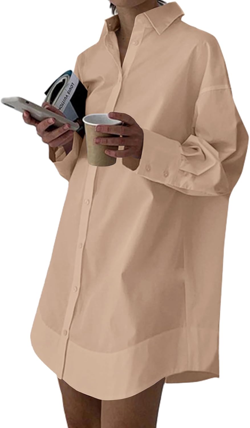 LYANER Women's Casual Shirt Dress with Collar V Neck Design