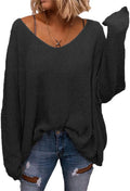 BZB V Neck Long Sleeve Oversized Knit Pullover - Soft Everyday Layer