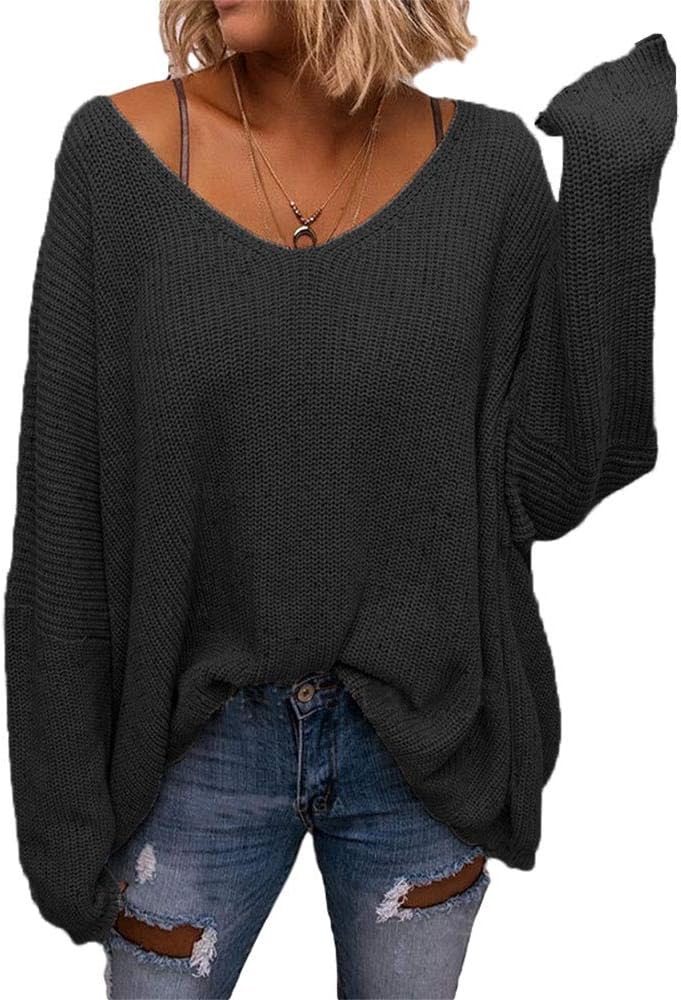 Stylish BZB Women's V Neck Long Sleeve Knit Pullover Sweater