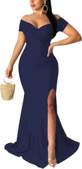 Women Off Shoulder Prom Evening Gown with High Split - Elegant Fit