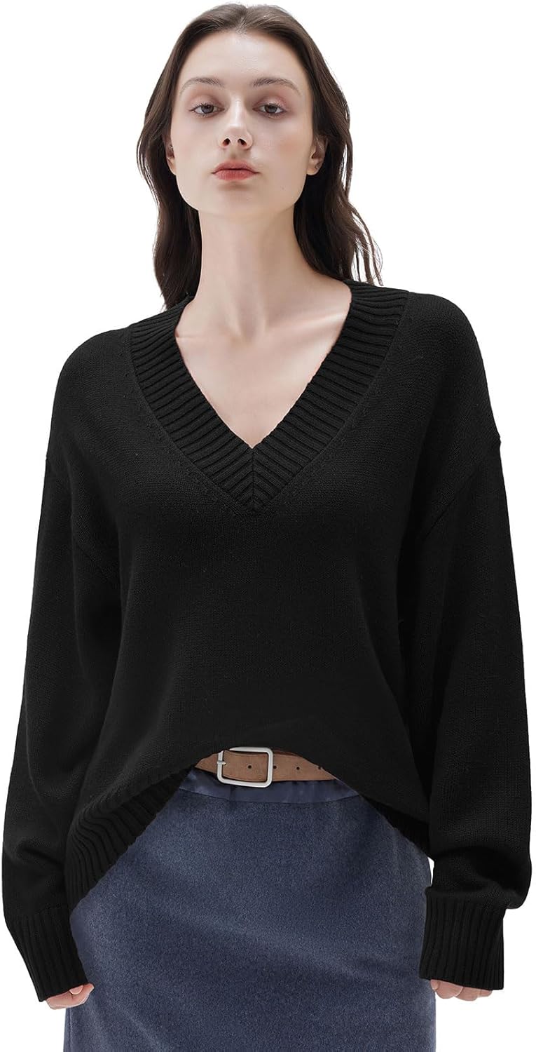 Cashmere Oversized V Neck Pullover Sweater for Women