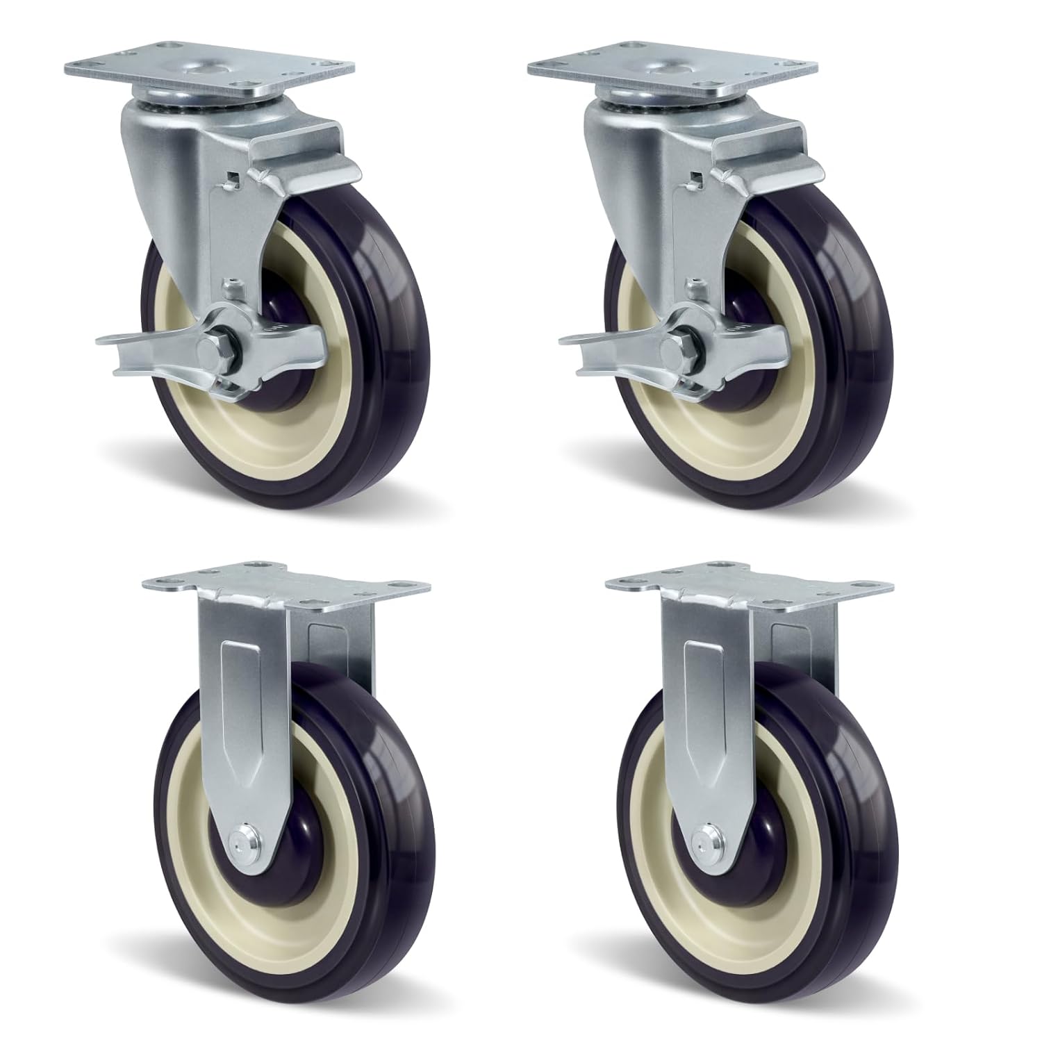 5 Inch Swivel Industrial Casters Set of 4 Heavy Duty Wheels