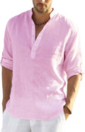 COOFANDY Men's Cotton Linen Henley Long Sleeve T-Shirt - Breathable