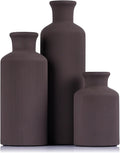 Brown Ceramic Vases Set of 3 - Rustic Farmhouse Centerpiece