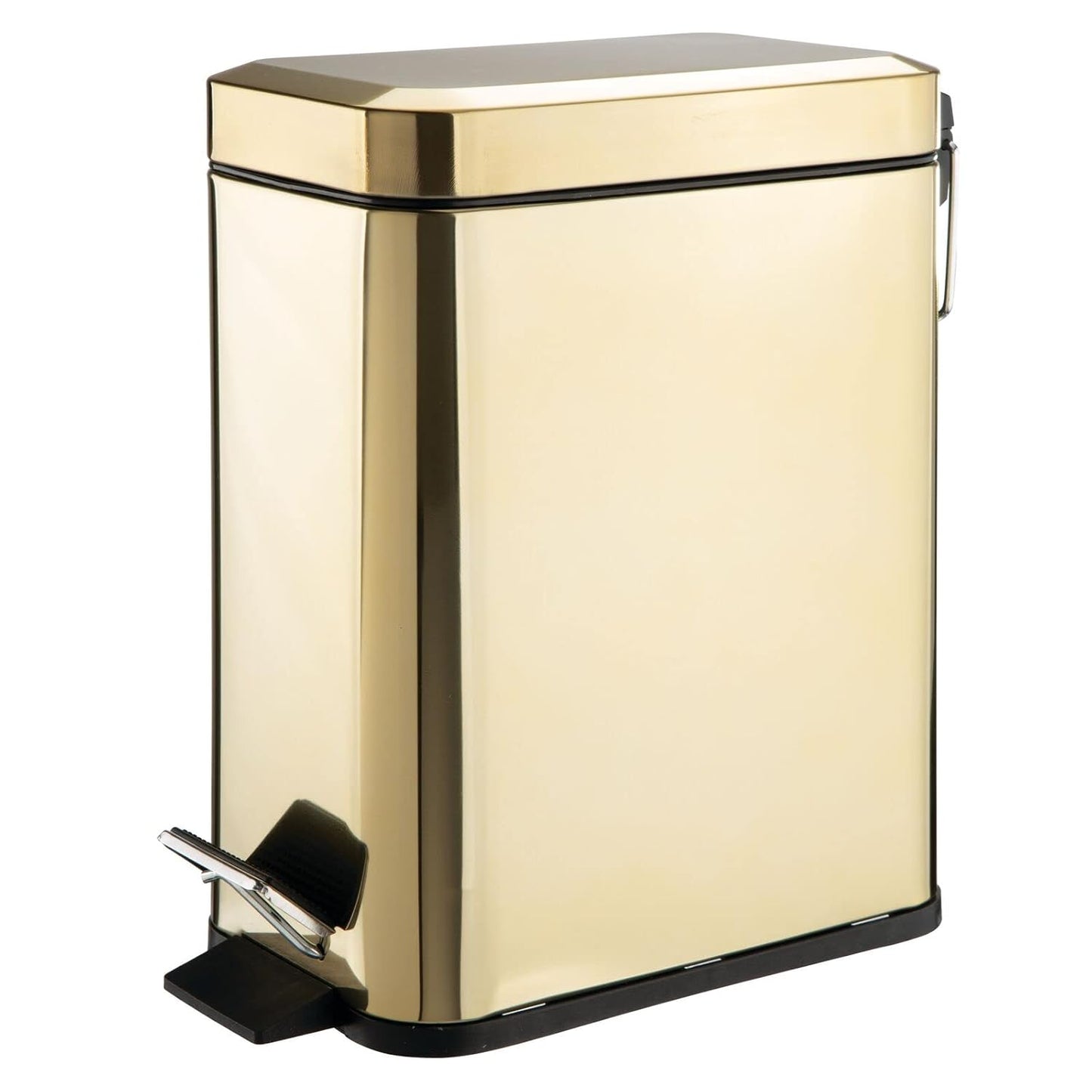 mDesign Small Modern Rectangle Metal Lidded Step Trash Can