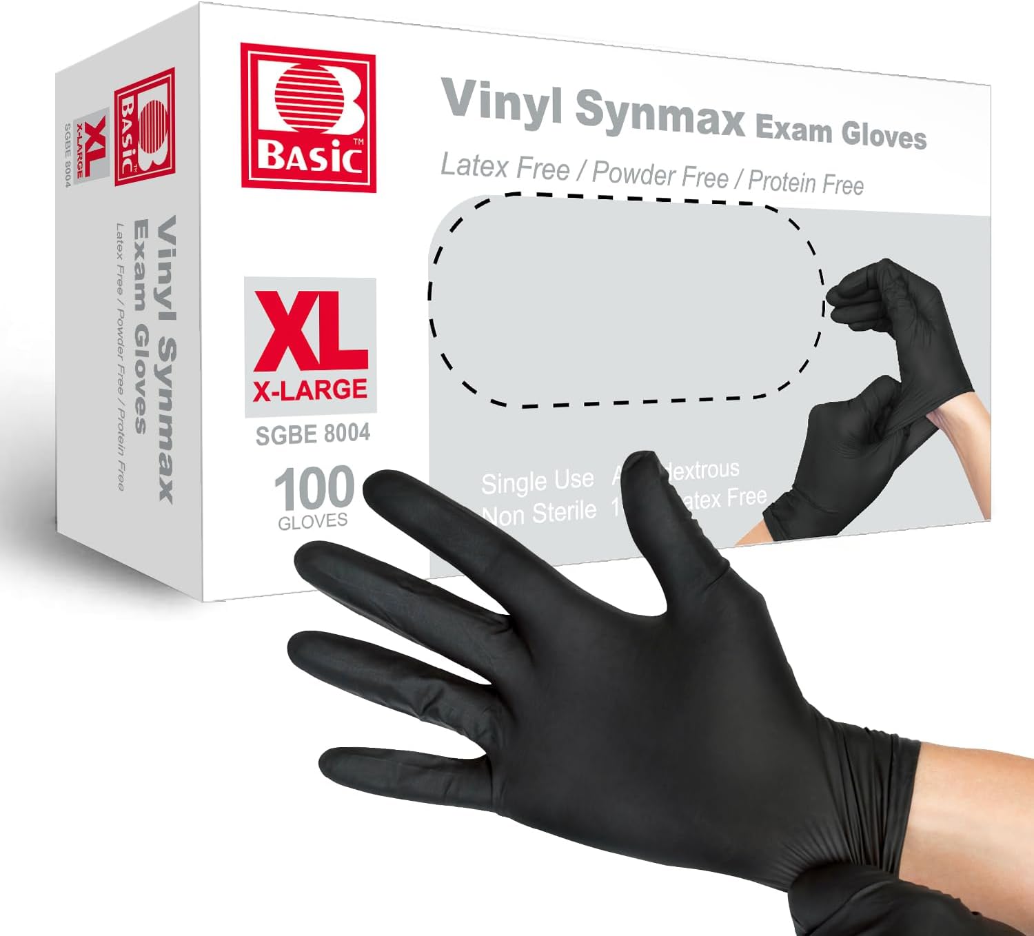 Synmax Black Vinyl Exam Gloves - Latex-Free & Powder-Free