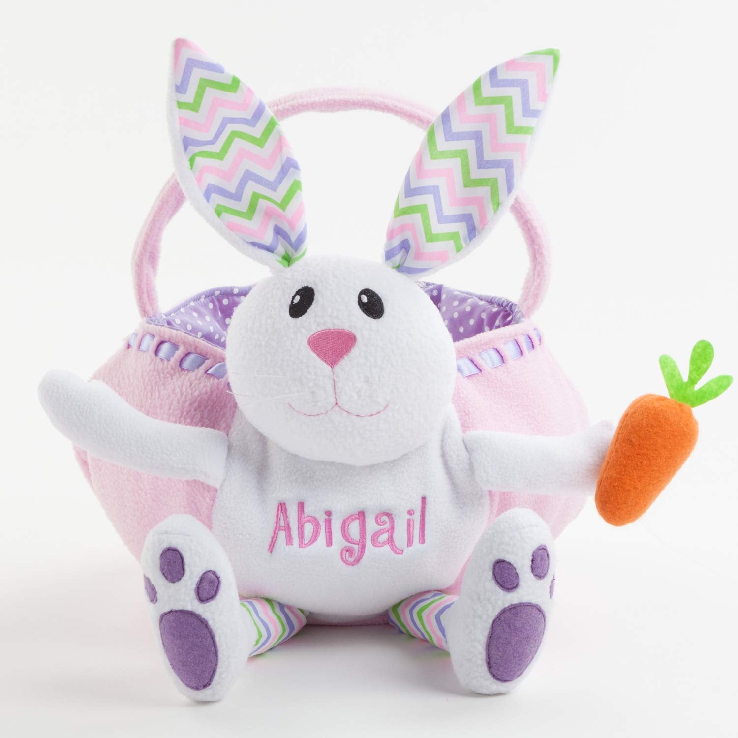 Custom Name Pink Easter Basket | Personalized Plush Bunny | Easter Egg Fun