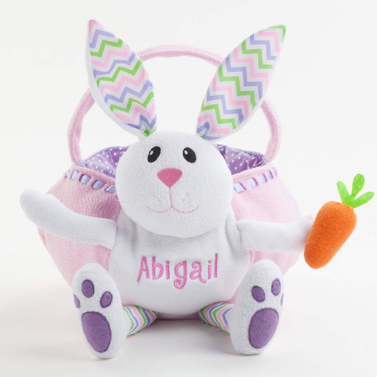 Custom Name Pink Easter Basket | Personalized Plush Bunny | Easter Egg Fun