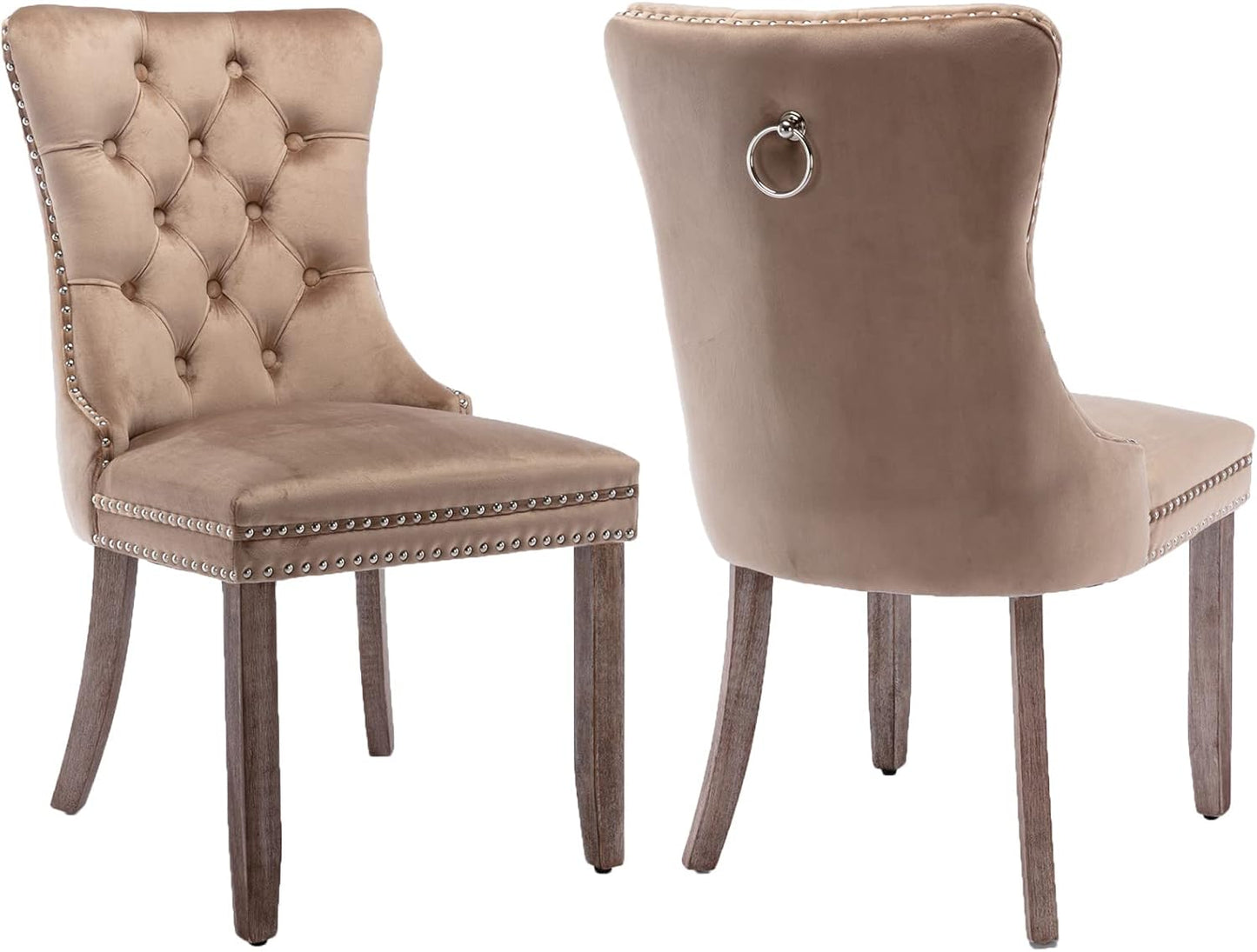 Khaki Velvet Dining Chairs Set of 2 for Stylish Dining Rooms