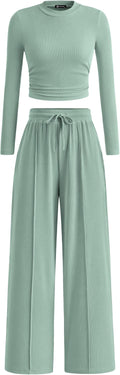 Women's 2 Piece Set Long Sleeve Crop Top and Wide Leg Pants - Stylish