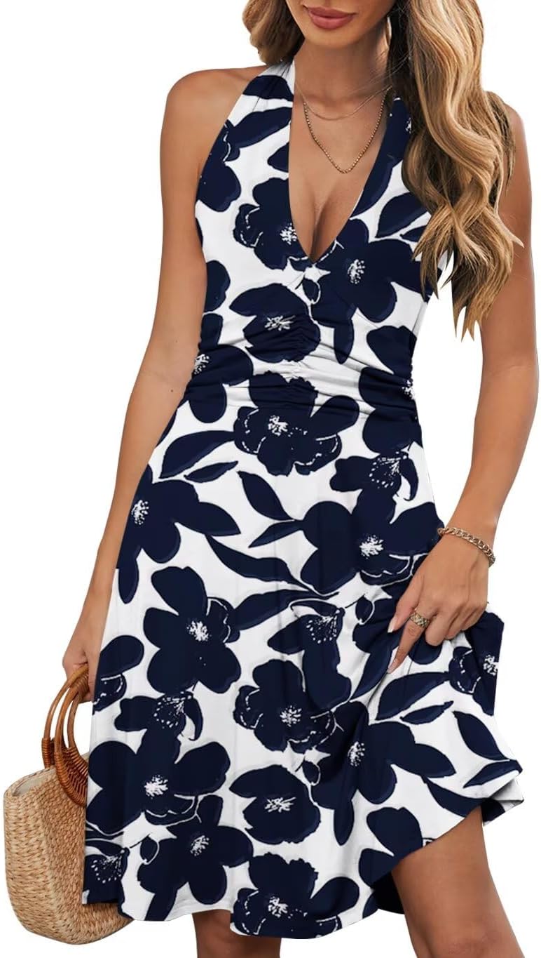 Wkior Womens Sundress Summer Beach Vacation Sleeveless A-Line