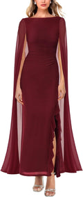 Lrady Women's High Split Ruffle Cape Sleeve Maxi Dress - Elegant Shoes