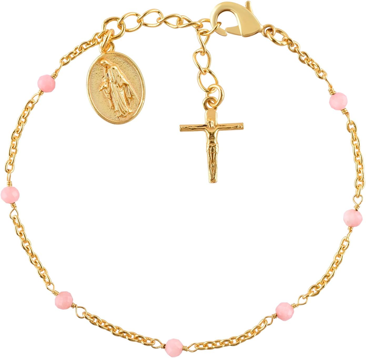 Gemstone Bracelets for Women with Virgin Mary Cross Charm